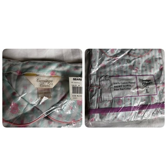 Vintage 80s/ 90s flannel floral striped short night gown with Peter Pan collar - Picture 4 of 7